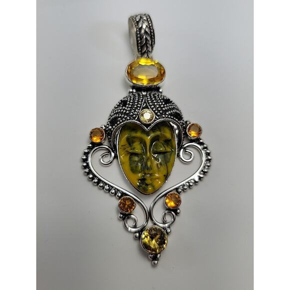 Radiant Sterling Silver Bali Goddess Pendant with Citrine and Smoky Quartz - Picture 5 of 9